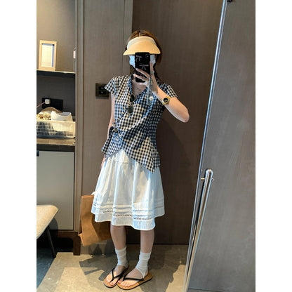 着るだけで可愛い、チェック柄ショートスリーブシャツ